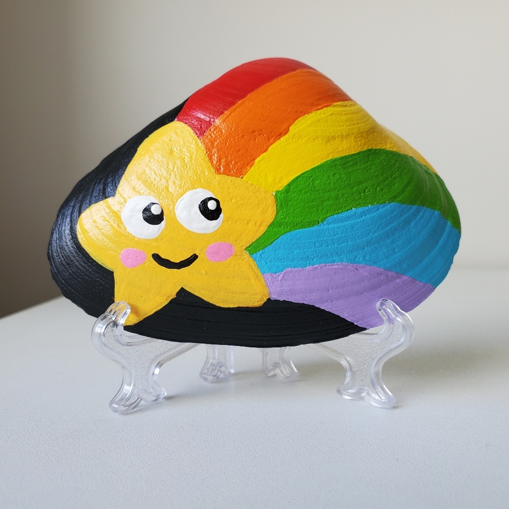 Original Cute Rainbow Shooting Star 4" Painted Seashell By Mattoodles